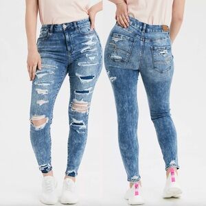 AMERICAN EAGLE AE Ne(x)t Level Curvy High-Waisted Jegging Ripped Patched 4 CURVY